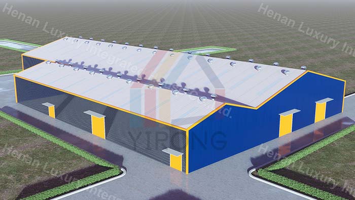 high-low-span multiple double slope steel warehouse